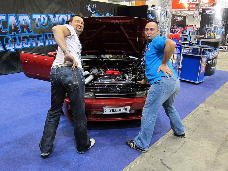 Just Car Insurance male promo models Simon and Brendan at Perth Autosalon 